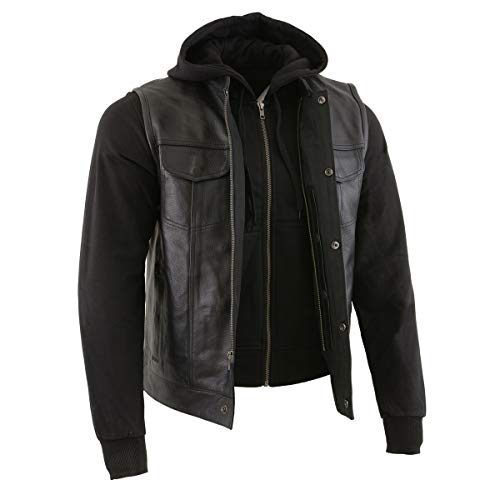 Milwaukee Leather LKM3714 Men's Black Leather Club Style Vest with Full Sleeve Hoodie and Quick Draw Pocket… (Medium) by Milwaukee Leather - Image 9