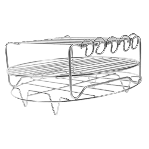 MAGICLULU 1 Set Double Layer Barbecue Grill Airfryer Food Cooling Rack Frying Rack Pot Holder Air Fryer Grilled Rack Air Fryer Stacking Rack Steaming Rack Toast Rack Silver Stainless Steel