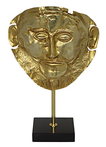 Estia Creations Máscara de Agamenón chapado en oro escultura - Replica de la máscara funeraria del rey micenaean