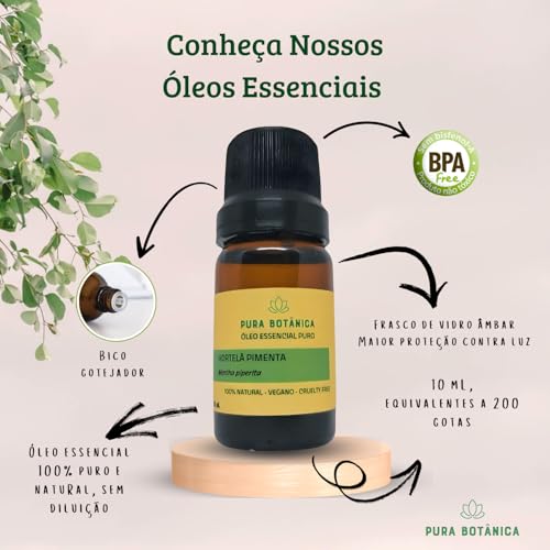 Kit com 3 Óleos Essenciais de Hortelã-Pimenta 100% Puro e Natural, Ideal para Aromaterapia, Difusor,