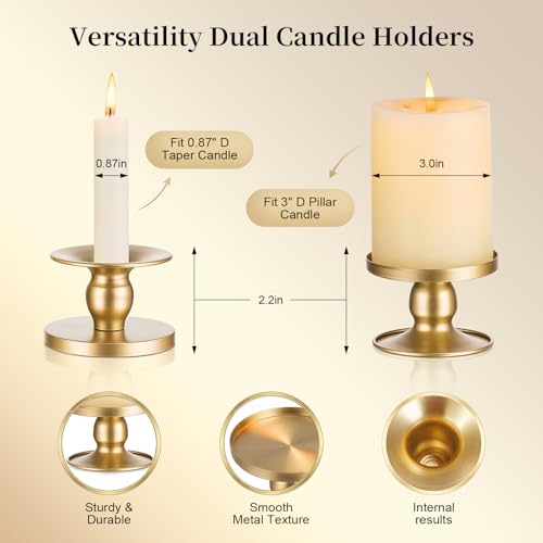 Pillar & Taper Gold Candle Holder: Fits 3" Pillar and 0.87" Taper Candles by MIJI MILA - Used condition - Image 2