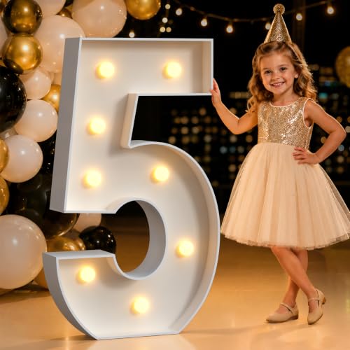 Mixifox Marquee Numbers 3 Feet Tall, Light up Numbers 5 Birthday Decoration
