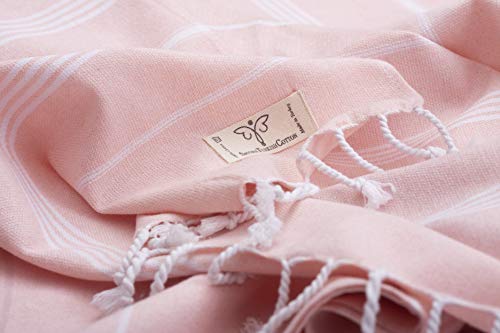Smyrna Turkish Cotton Classical Series Beach Towel | 71 X 37 In 100% Cotton | Extra Large Wearable Turkish Bath Towel | Made In Turkey | No Shrink | Premium Luxury Striped Linen - Blush Pink #TOP2