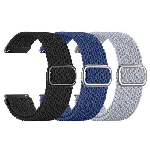 SNBLK 3 Pack 18mm 20mm 22mm Braided Watch Band Compatible with Garmin Vivoactive 5 Watch Bands/Vivoactive 6/3/4s, Quick Release Adjustable Elastic Nylon Loop Strap for Venu 3S/2S/Venu 3/2 Wo