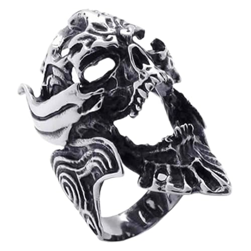 Bague biker noir et argent style punk crâne gothique chevalière homme