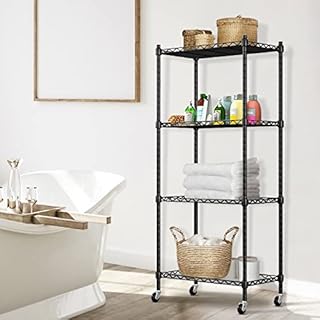 MLUPODY 4 Tier Shelving Units for Storage, Multipurpose Storage Shelves on Wheels, Adjustable Height, Heavy Duty Metal Shelving Units for Garage Bathroom Kitchen Living Room(55X30X121.5cm)