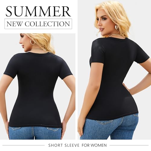 FMNNNN 5 Pack Short Sleeve for Womens Square Neck T Shirts Fashion Casual Basic Tees Tops Summer Outfits Clothes 2026 Women Workout Going Out Ladies Tunic Trendy Clothing Soft Cute Blouses by FMNNNN - Used condition - Image 3