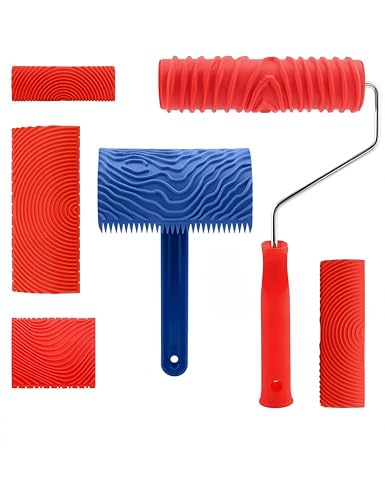 uvbws6 PCS Wood Graining Tool Set, Fake Wood Grain Roller DIY Rubber Graining Tool, Natural Wood Grain Maker Tool for Wall/Room/Art Paint Decoration