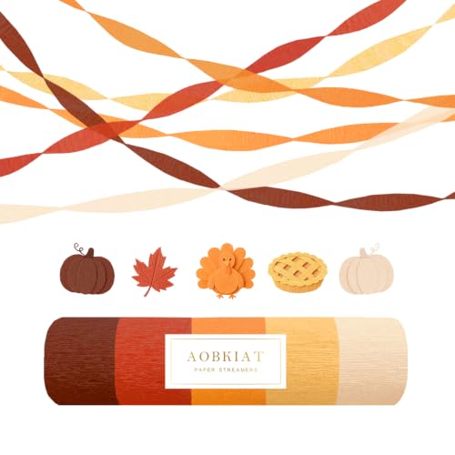 Image of AOBKIAT Fall Thanksgiving Streamers Party Decorations,5 Rolls | Orange Red Brown Yellow Crepe Paper for Autumn Harvest,Fall Wedding,Baby Shower,Rustic Party Decor,DIY Tassel,1.8 inchx82 ft /Roll