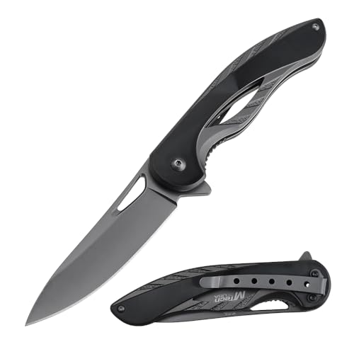 MTECH USA Folding Knife, 8.07 Inches Overall Length, Stainless Steel Drop Blade, Black Aluminum Handle