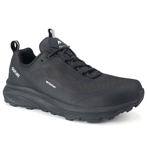 OUTJET Waterproof Hiking Shoes Men All-Terrain Black