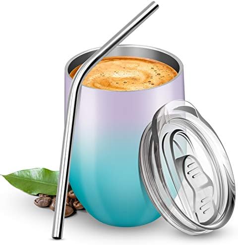 Reusable Coffee Cup, Insulated Travel Mug Vacuum Stainless Steel with Spill Proof Lid, Great for Hot & Cold Drinks - Coffee, Tea, Milk and Wine,12oz/340ml (Silver)