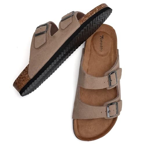 Image of Torotto Womens Slides with Cork Footbed Open Toe Adjustable Webbing Flat Sandals for Walking | Beach | Indoor