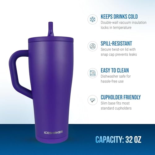 Image of Ice Shaker 32 oz Tumbler with Handle and Straw | 32oz Purple | Cold for 30+ Hours | 2-in-1 Tumbler Shaker Bottle | Odor-Free 32 ounce Bottle for Water, Protein Shakes, Smoothies, Cocktails