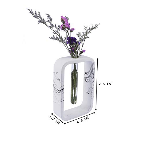 Zhooshz Flower Bud Tube Vase | Made From Concrete Cement | Handmade Ink Effect Design And Smooth Polished | Home Decor And Centerpiece | Geometric Shape (Rectangle) #TOP5