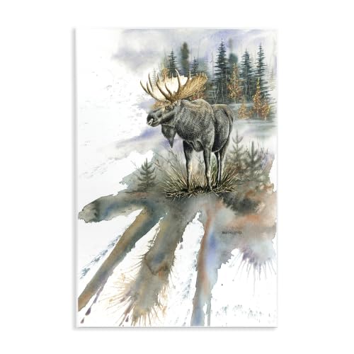 Moose Distant Forest Wildlife, 10 x 15 Inch Mounted Print on Wall Plaque