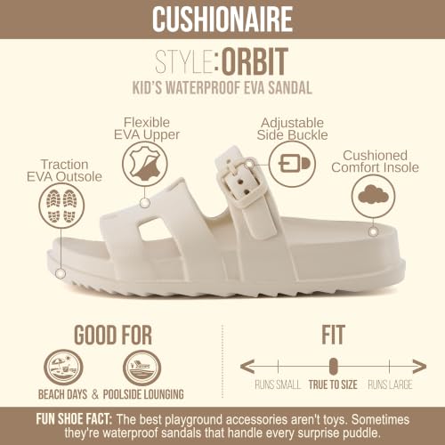 CUSHIONAIRE Orbit Kids Sandals Lightweight Waterproof EVA Slides with Adjustable Buckle Everyday Casual Comfort Girls Sandals, KHAKI 1 by CUSHIONAIRE - Used condition - Image 4