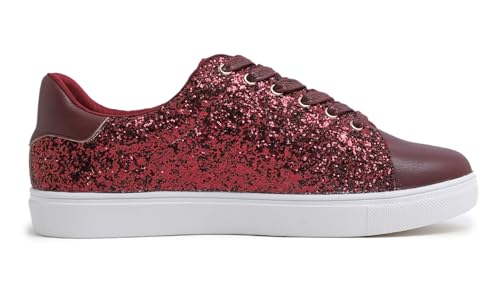 Image of FEVERSOLE Women's Fashion Lace Up Dress Sneakers Sparkly Party Shiny Shoes