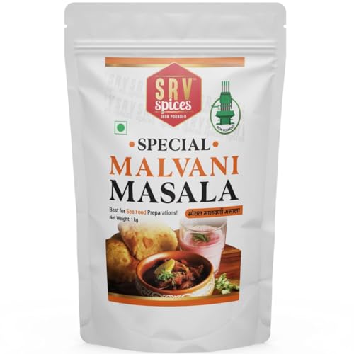 Image of SRV SPICES Special Malvani Masala | Iron Pounded Coastal Region Masala| | Authentic Seafood Masala | Made with 24 Handpicked Ingredients | 57 Years of Expertise | 1kg Pack