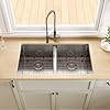   DeerValley-33x22-Undermount-Double-Bowl-Kitchen-Sink-Brushed-Stainless-Steel-Double-Bowl-Kitchen-Sinks-Handcrafted-R10-Radius-Topmount-5050-Dual-Basin-Nano-Sink-with-Accessories-DV-1K0193