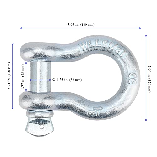KEILEOHO 2 Pack 1 Inch D Ring Shackles, 19 Ton (41888 Lbs) Maximum Break Strength Heavy Duty Towing Shackle, Bow Shackle, Carbon Steel Screw Pin Anchor Shackle for Tow, Lifting, Silver by KEILEOHO - Image 2