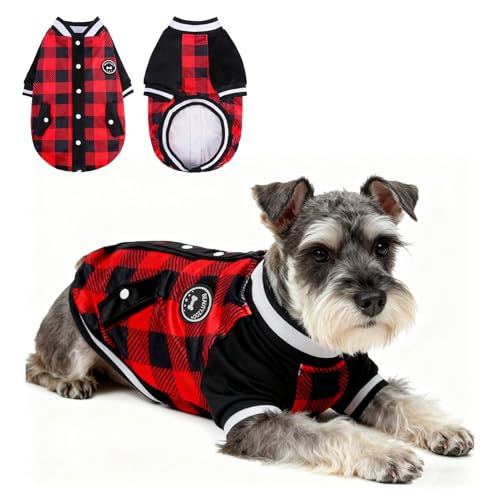 Image of BEAUTYZOO Dog Sweaters for Small Medium Large Dogs, Dog Hoodie Warm Fleece Dogs Winter Clothes Cute Stylish Boy & Girl Dog Sweatshirts, Red Sport Coats Baseball Uniform Jackets for Puppy, SM