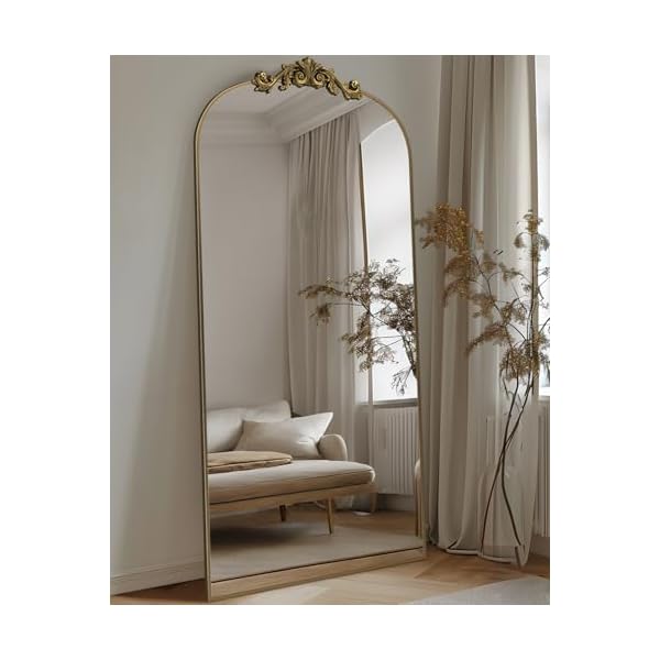   Arched-Full-Length-Mirror-71x28-Floor-Mirror-Freestanding-with-Carved-Metal-Frame-Bottom-Art-Carved-Full-Body-Mirror-for-HomeDecor-StandingHalling-Large-Wall-Mirror-for-Bedroom-Bronze
