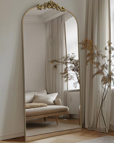 71x28 Full Length Arched Floor Mirror with Metal Frame & Art Carving, for Home Decor, Bedroom - Bronze