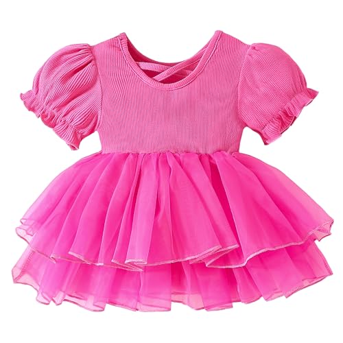 Image of TENTIDE Newborn Baby Girl Romper Dress Ruffle Short Sleeve Solid Casual Tulle Dresses Baby Girl Clothes for Girls 0-24Months
