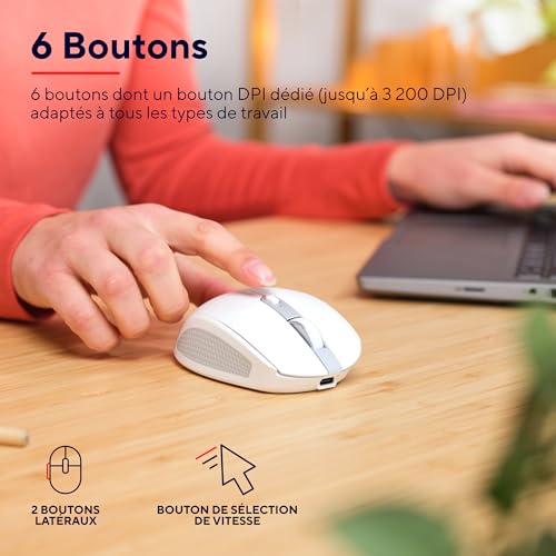 Trust Ozaa Souris sans Fil Bluetooth + 2.4GHz, Silencieuse Compacte, Blanc