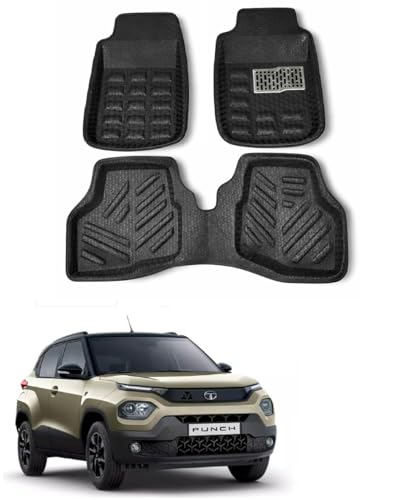 Image of Premium 4D Bucket Car Floor Foot Mats for Tata Punch, Polyutherine Material, Color: Black, Waterproof, Set of 3 Pieces