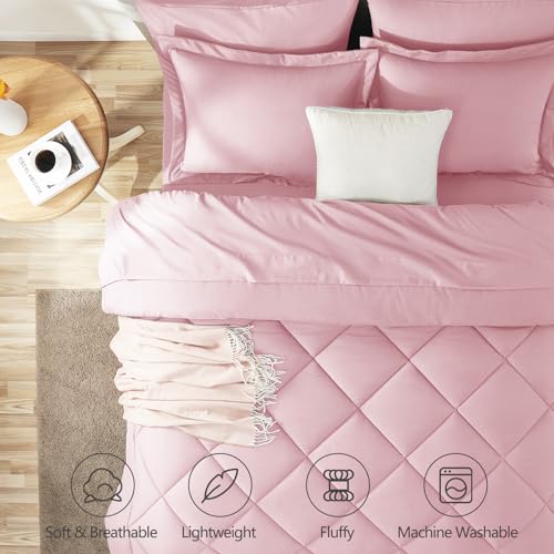 CozyLux Full Size Comforter Sets Pink - 7 Pieces Bed in a Bag Full, Luxury Soft Bed Set for All Seasons, Bedding Set with Down Alternative Comforter, Sheets, Pillowcases & Shams by CozyLux - Image 2