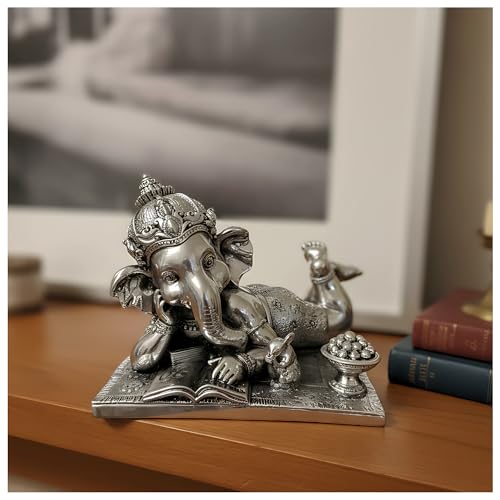 Image of 999 Silver Plated Ganesh Idol | Vastu Home Decor for Pooja Room, Mandir & Office | Lord Ganesha Statue for Blessings, Wisdom & Prosperity | Gift for Housewarming, Diwali & Car Dashboard