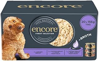 Encore 100% Natural Wet Dog Food, Chicken Multipack in Broth (Pack of 20 x 156g Tins)