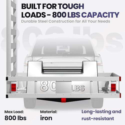 Extra-Wide 50\" Hitch Cargo Carrier with Loading Ramp - 800LB Capacity Aluminum Basket,Tool-Free Installation,Reinforced Crossbars Cargo Carrier for Pickup/Truck/SUV