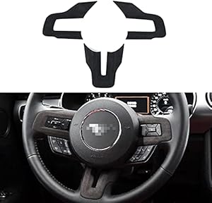 GZXinWei Black Suede Cover Interior Steering Wheel Button Sticker Trim for Mustang 2015 2016 2017 2018 2019 2020 2021