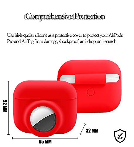 2 In 1 Protective Skin Case Compatible For Airpods Pro And Airtag Case Combo Set, Silicone Gps Tracker Cover Holder, Soft Shock-Proof Anti-Scratch Anti-Lost(Red) #TOP1