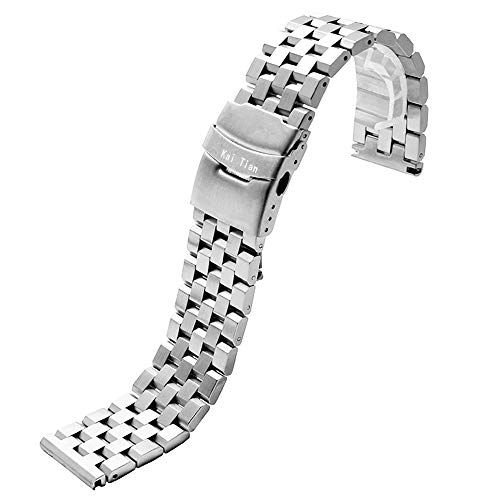 Kai Tian Solid Stainless Steel Watch Band Strap Bracelet Wristband 22Mm With Double Buckle Clasp For Men Women Silver #TOP1