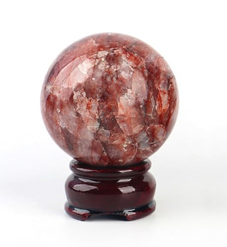 Boule de cristal d'eucalyptus rouge 70mm avec socle en bois de quartz