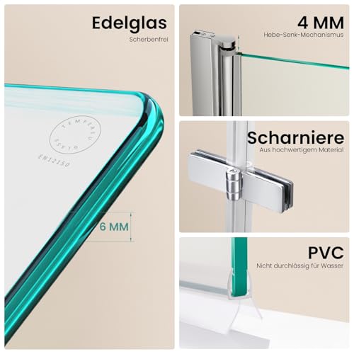 EMKE Badewanne Duschwand für Badewanne 80x140 cm, Badewannenaufsatz Faltbar Duschtrennwand für Badewanne Badewannenfaltwand 6 mm Sicherheitsglas Duschabtrennung Badewanne