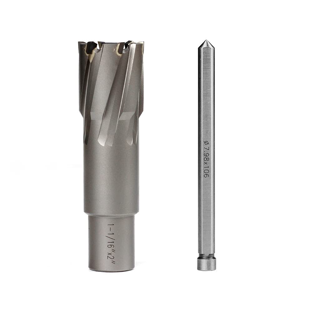 Annular Cutter Carbide JESTUOUS 3/4 Inch Weldon Shank 2 Cutting Depth 1-1/16 Cutting Diameter TCT Two Flat Bit for Drill Press with Pilot Pin