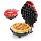 FOGARI- MINI Gofrera,Eléctricas Gofreras para Tostadas Francesas Sandwichera,Mini máquina para hacer gofres para individuos,Hacer rosquillas, Waflera con Moldes Antiadherentes, Roja