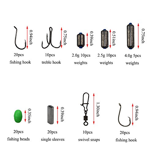 ICE SEA 180PCS Fishing Tackle Set Including Sinker Sliders, Luminous Fishing Beads, Treble Hooks, Fishing Hooks, Single Sleeves, Swivel Snaps and Balling Bearing Swivels Connectors with Tackle Box - Thumbnail 3