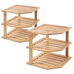 Fibogollo 3 Tier Bamboo Corner Shelf(2 pack),Dish Drying Rack,Plate Organizer,Kitchen Spice Rack for Countertop and Cabinet,Pantry Organization and Storage（Natural）