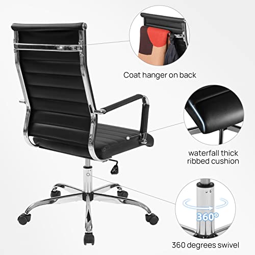 Office Desk Chair With Wheels, Beatmart Inc Ergonomic Black Leather Conference Room Chairs Height Adustable | Ribbed High Back | Swivel Rolling Task Chair #TOP5