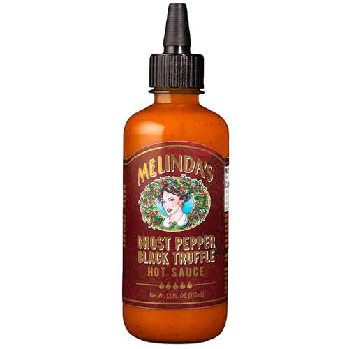 Melinda's Ghost Pepper Black Truffle Hot Sauce - Gourmet Ghost Pepper Hot Sauce with Italian Black Truffle Perfect for Fries, Wings, Eggs, Pizza & More - Extra Hot - Keto, Non-GMO - 12oz, 1 Pack