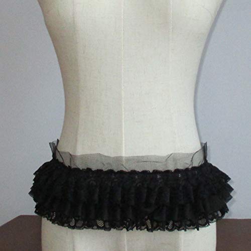Trimscraft 3-1/2 Inch Wide Ruffled Lace Fringe Lace Trim Skirt Extender Dress Sewing Accessory (2-Yards, Black) #TOP7
