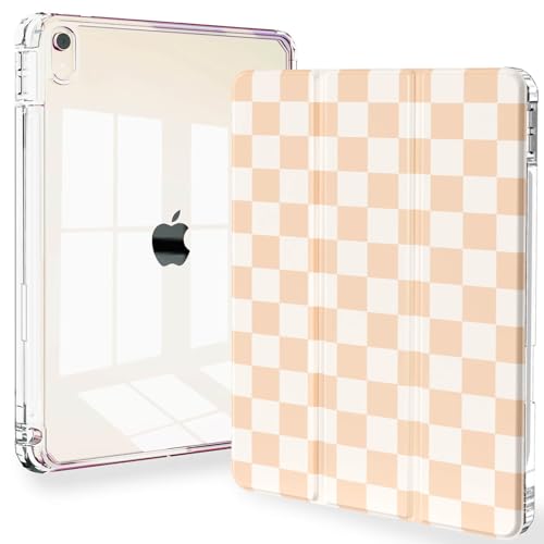 Feams Slim Case for iPad Air 11-inch M4/M3/M2 (2026/2025/2024), iPad Air 5th/4th Generation (2022/2020) 10.9 Inch Case Clear Back with Pencil Holder & Auto Sleep, Beige Checkered