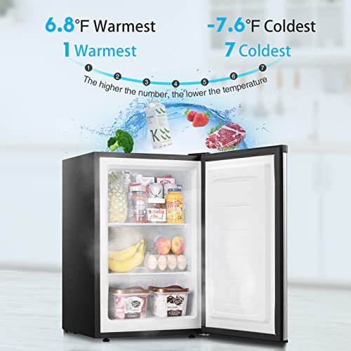R.w.flame Mini Freezer Countertop, Energy Saving 2.1 Cu.ft Compact Upright Freezer, With Reversible Door Small Freezer (Silver) #TOP3
