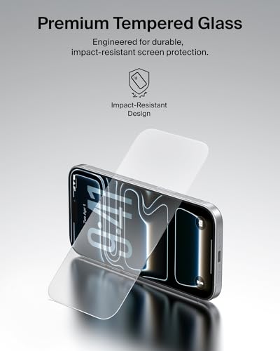 Image of Belkin EZ Align Tempered Glass Screen Protector Guard for iPhone 17 Pro, Scratch-Resistant Impact Protection Included With Easy Align Tray for Bubble Free Application, Recycled Glass - 2 Pack